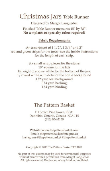 Christmas In A Jar Table Runner TPB 1812 Pattern Basket