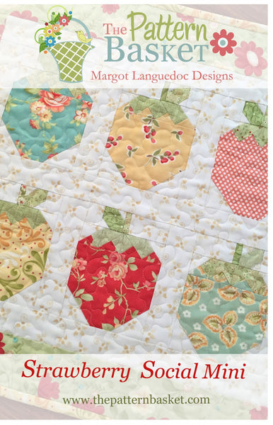 New 2025 Strawberry Social Mini quilt kit featuring Berry Basket fabric collection includes pattern by Pattern Basket