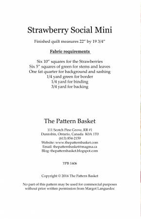 New 2025 Strawberry Social Mini quilt kit featuring Berry Basket fabric collection includes pattern by Pattern Basket