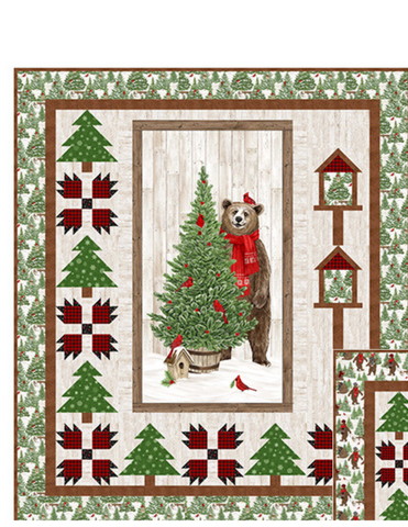 Bear Tracks Quilt Kit #1 with Bear Panel and Pattern Featuring Beary Merry Christmas