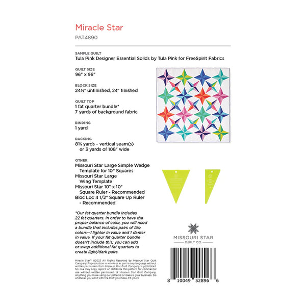 Missouri Star Quilt Co.  Miracle Star Pattern plus Large Simple Wedge and Large Wing Templates