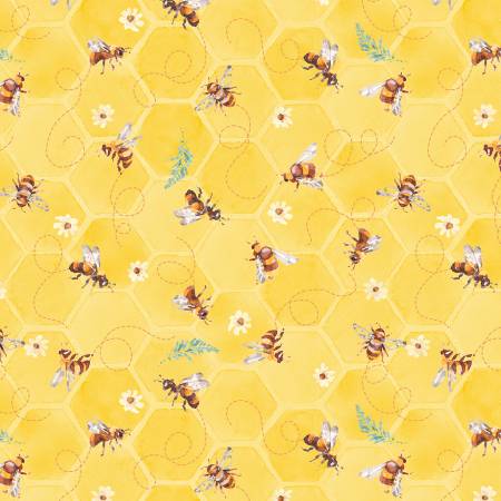 New 3-1/4 yards Yellow Bee Toss # 17795-552