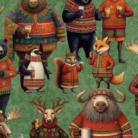 Sale CHRISTMAS PARTY ANIMALS  Collection Morris Creative Group QT Fabrics