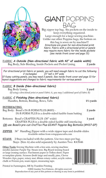 Giant Poppins Bag # AT649 Pattern and frames