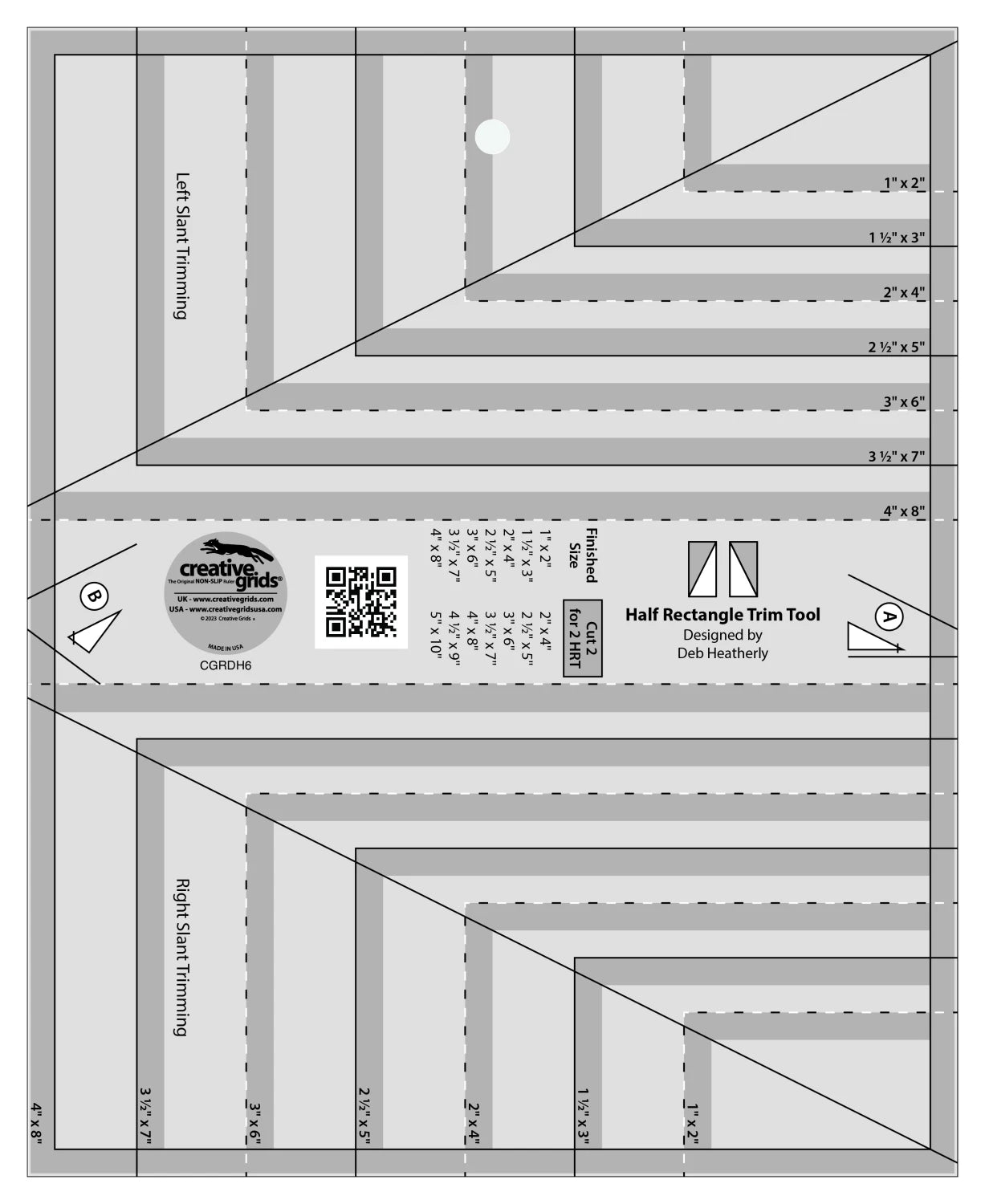 New 2025 Creative Grids Half Rectangle Trim Tool Quilt Ruler # CGRDH6