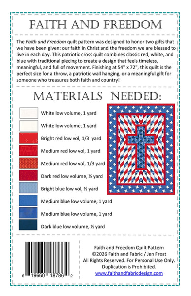 New 2026  Faith and Freedom Quilt Pattern 54 x 72