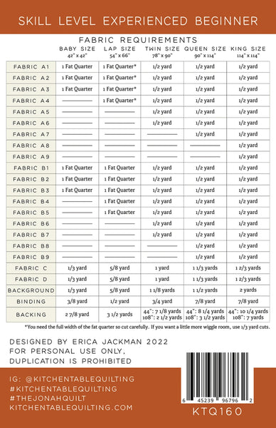 New The Jonah Quilt Pattern # KTQ160 5 sizes