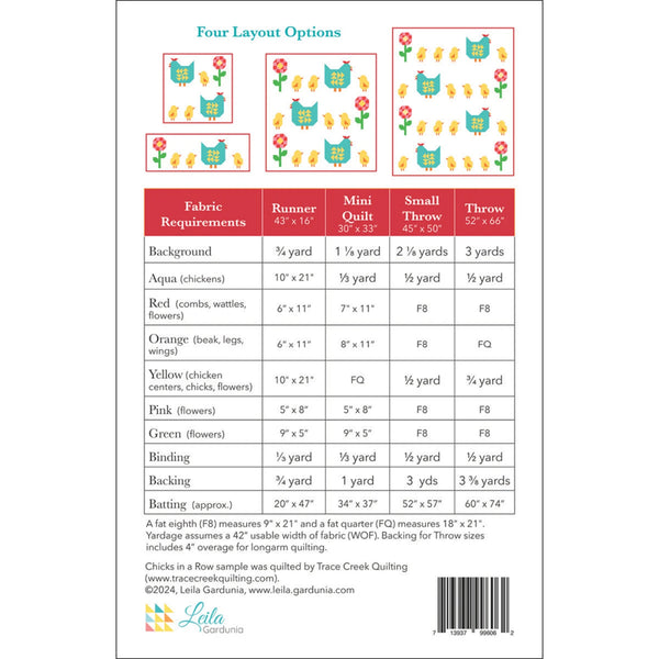 New Chicks in a Row # LGD-110 Quilt Pattern