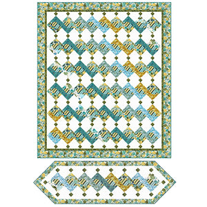 SALE 2 projects in One MEDITERRANEA  Quilt and Table Runner KIT  with PATTERN Pine Tree Quilts shown with QT Fabrics