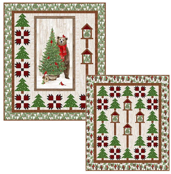 Bear Tracks Quilt Kit #1 with Bear Panel and Pattern Featuring Beary Merry Christmas