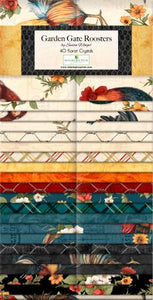 Sale 2-1/2in Strips Garden Gate Roosters, 40pcs Wilmington Prints