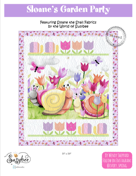 NEW to our shop. Sloan's Garden Party quilt kit featuring the Free pattern from "the world of Susybee" by Clothworks