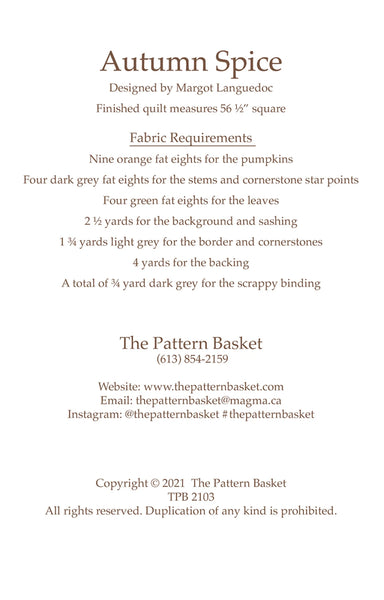 New Autumn Spice # TPB2103 Quilt Pattern