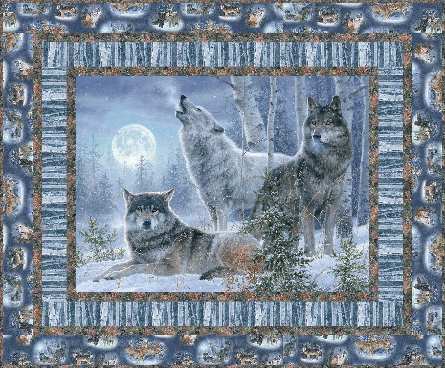 New 2025 Under the Moonlight Wolves Quilt Kit 3 Wishes Fabric