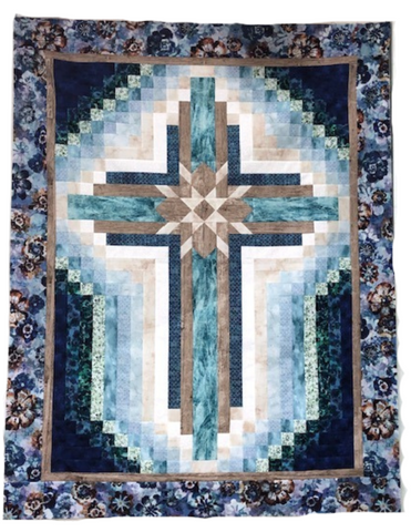 NEW 2025 Farmhouse Cross Quilt Kit featuring Cove from Robert Kauffman