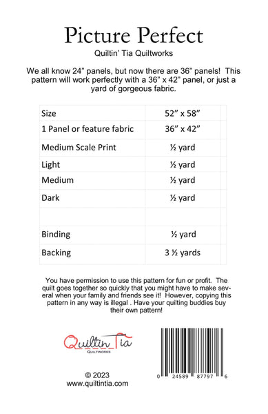 New 2026 Picture Perfect Panel Quilt Pattern 36 x 42