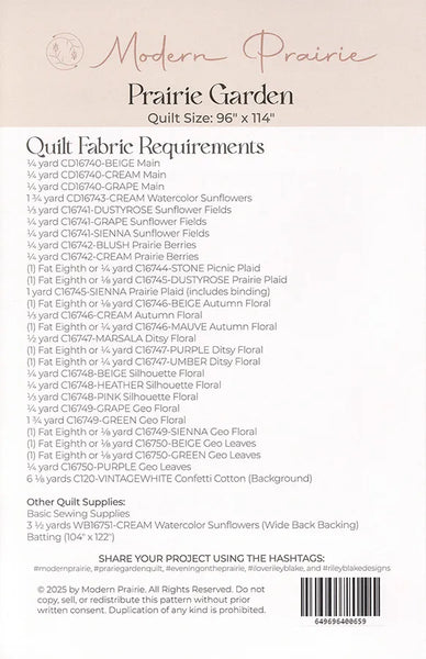 New 2025  Prairie Garden Quilt Pattern Modern Prairie #P207-PRAIRIEGARDEN