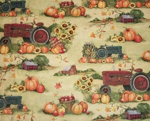 Fall Harvest Tractor teal,  with pumpkins apples and tractors by Springs Creative