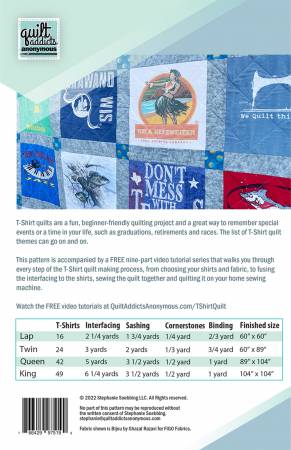 T-Shirt Quilt Pattern by Quilt Addicts Anonymous