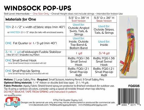 Windsock Pop Up Kit # FQG135 From Sew Organized Designs By Hillestad, Joanne